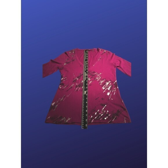 TAHARI PETITE Pull-on Top, MAGENTA/SILVER METALLIC, Women's Size SP, NWOT - Picture 7 of 9